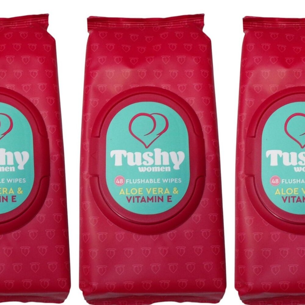 Tushy Women 48 Flushable Wipes Aloe Vera Vitamin E (Set of 3 Pack)
